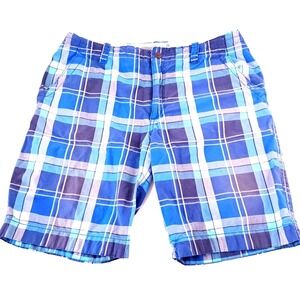 Aeropostale Cargo Shorts Men's 38 Plaid Blue White Pockets Outdoors Preppy Retro